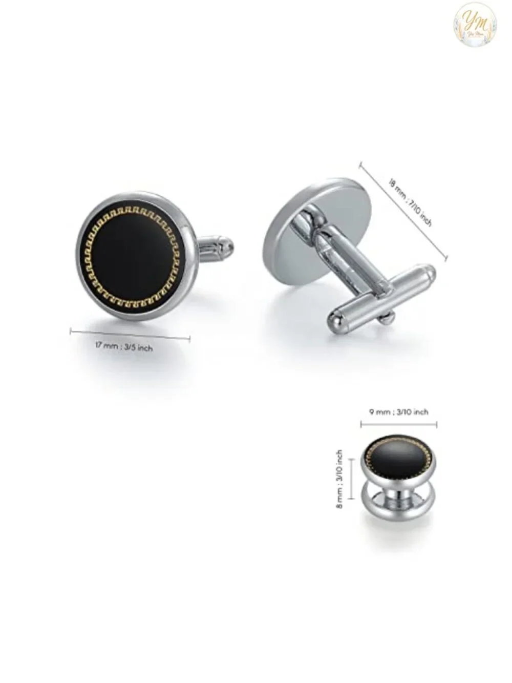 Men's Brass & Resin Cufflinks and Stud Set for Tuxedo Shirts - Formal Classic